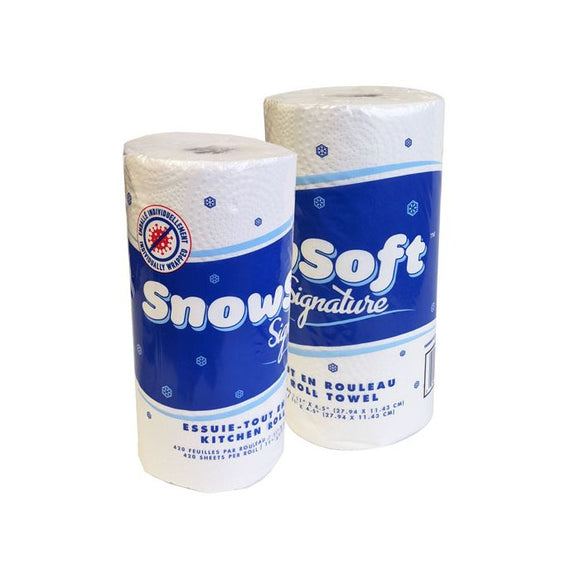 SnowSoft Kitchen Roll Paper Towels, 420 Sheets per roll (Case 12/420)